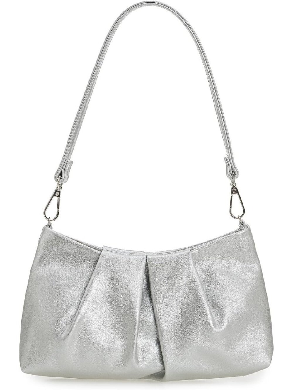 Women Silver Pleated Pu Clutch Purse For Dressy Formal Cocktail Handbag